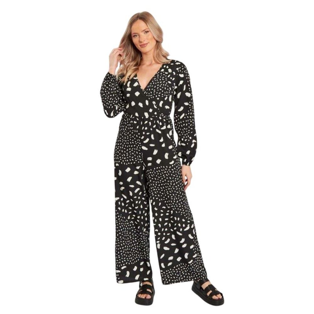Influence Womens/Ladies Relaxed Fit Long-Sleeved Jumpsuit / Black/White